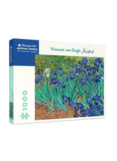 Art Pieces Puzzle box featuring Vincent van Gogh's 'Irises' on a white background