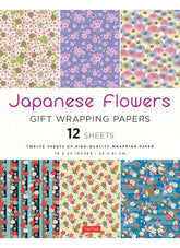 Set of Japanese flowers gift wrapping papers with various patterns on a white background.