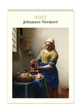 Calendar cover featuring a painting by Johannes Vermeer with a woman in a kitchen.