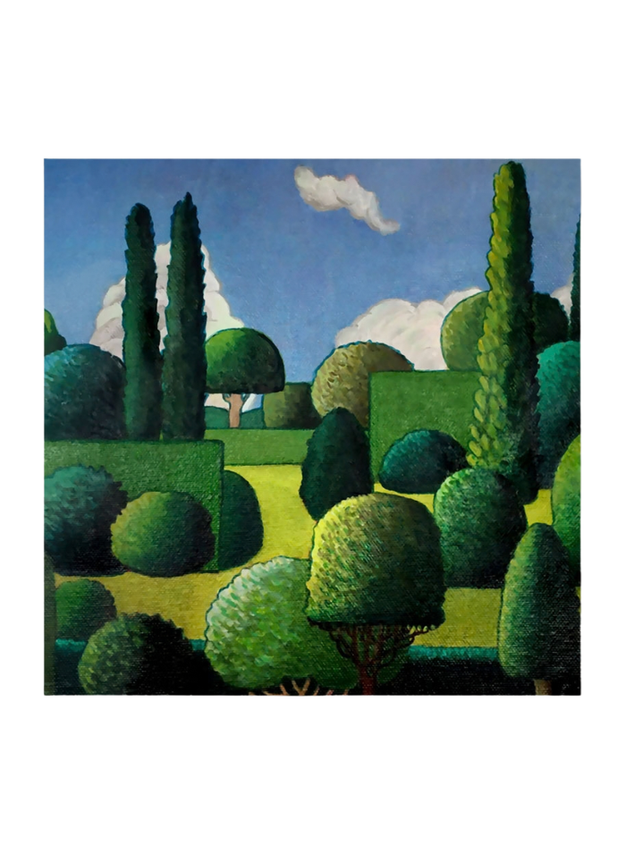 Jude Rose art card with a Parkland and green grass, trees and a blue sky