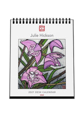 2027 desk calendar by Julie Hickson with floral design on a white background