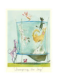 Illustration of animals playing around a trampoline with text 'Jumping for Joy'.