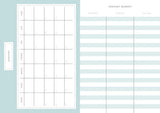 January budget planner with grid layout on a light blue background