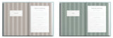 Two notebooks with striped covers and white pages displaying text.