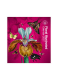 A purple cover with colourful orchids and butterflies