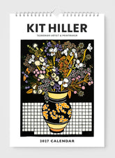 Cover of Kit Hiller calendar witha vase and flowers in blacks and browns.