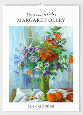 2027 Margaret Olley calendar with a painting of flowers and fruits on a table.