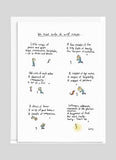 Textual artwork with illustrations on a white background