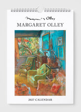 Calendar cover featuring a painting of a room with furniture and artwork, by Margaret Olley.