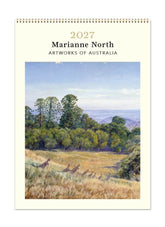 Calendar cover with a painting of a landscape featuring trees and animals, titled '2027 Marianne North Artworks of Australia'.