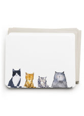 Note card with illustrations of four cats on a white background