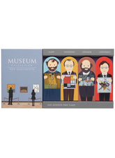 Museum Collection page flags with illustrated figures and artwork on a white background