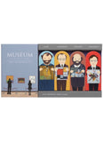 Museum Collection page flags with illustrated figures and artwork on a white background