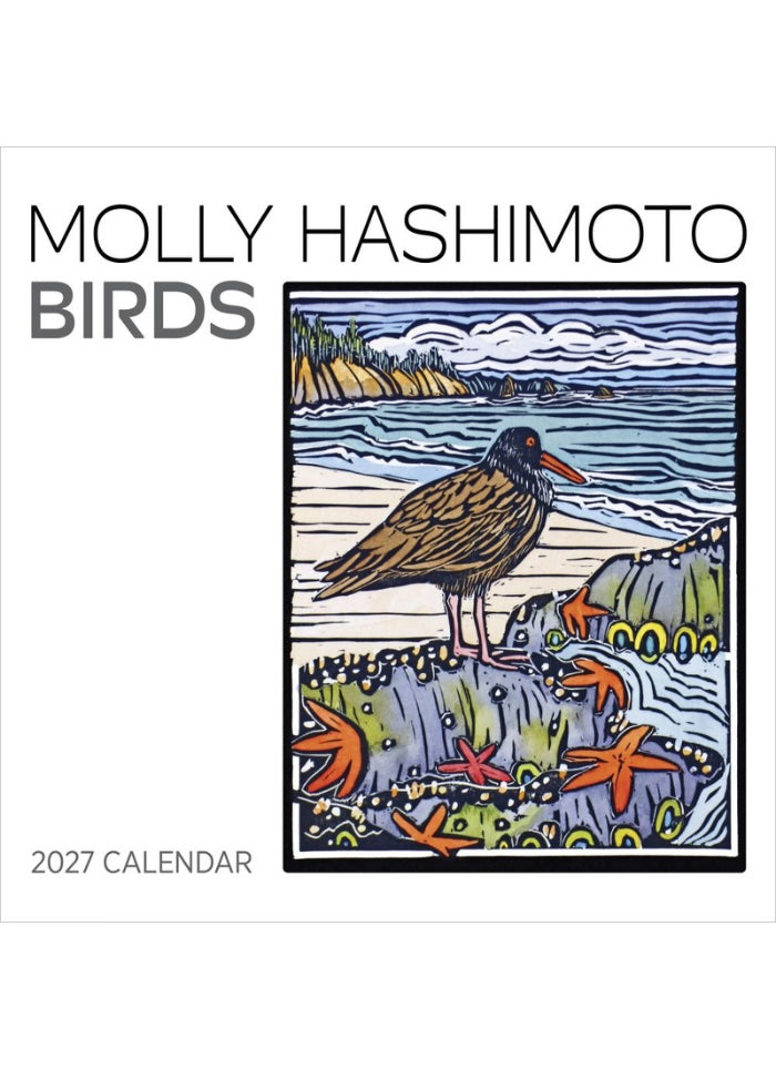 2027 calendar cover with a bird illustration and 'Molly Hashimoto Birds' text on a white background
