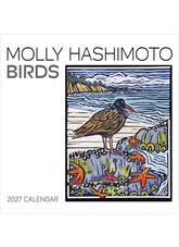 2027 calendar cover with a bird illustration and 'Molly Hashimoto Birds' text on a white background