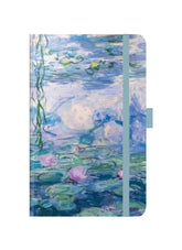 Notebook with a design inspired by Monet's 'Water Lilies' painting on a white background