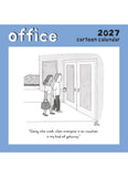 Front cover of New Yorker calendar - office with a cartoon with 2 people entering an office door.