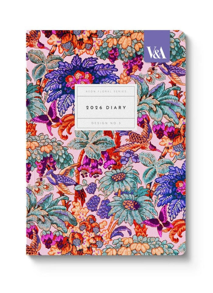 Floral-patterned diary with a colorful cover on a white background