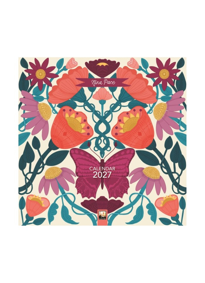 Floral and butterfly design calendar for 2027 on a white background