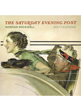 2027 calendar cover featuring a painting of a woman and a man with a dog, titled 'The Saturday Evening Post' by Norman Rockwell.