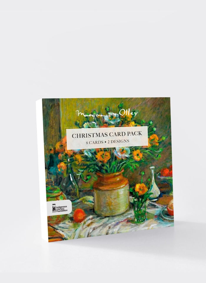 Christmas card pack with floral still life painting design on a white background