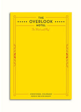 Yellow notepad with 'The Overlook Hotel' text on a white background