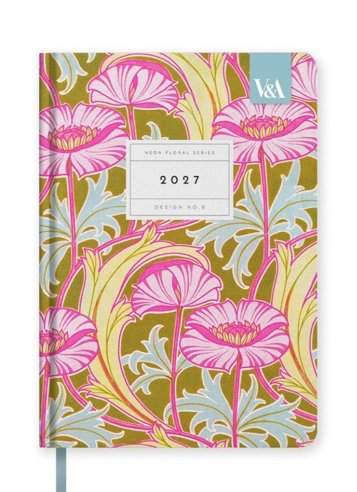 Floral design notebook with 2027 calendar on a white background