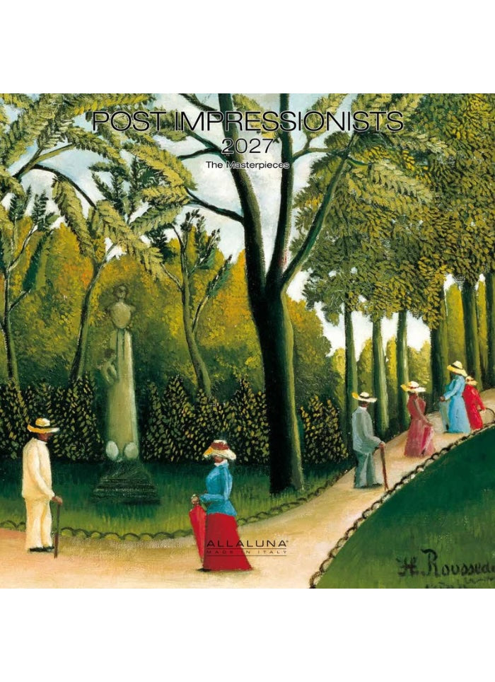 Calendar cover with a painting of people in a park, featuring the title 'Post Impressionists' and the year '2027'.
