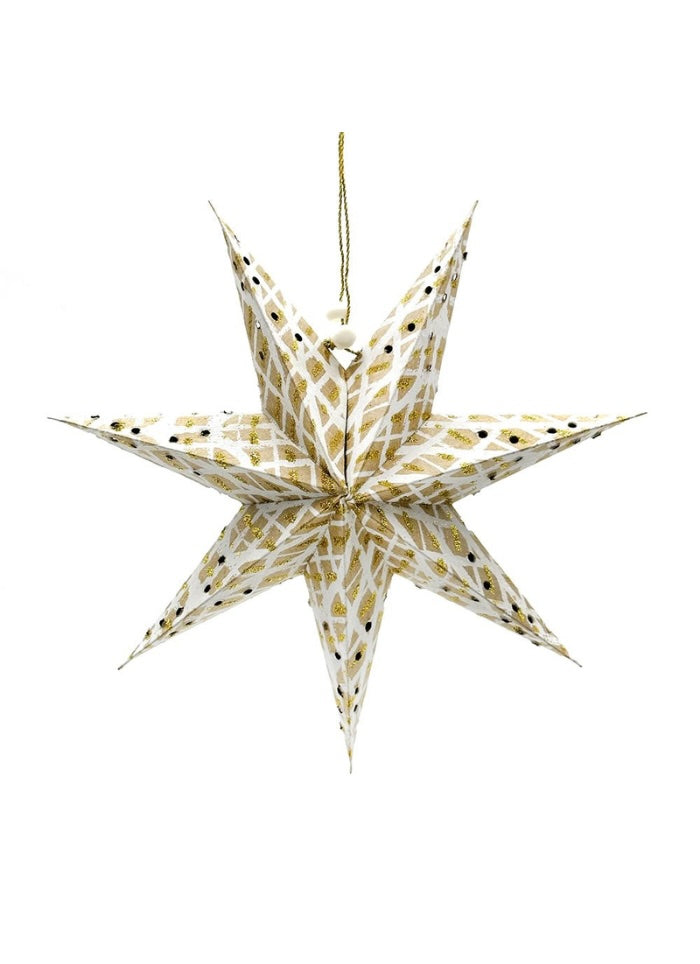 Gold, white and black spotted paper star decoration