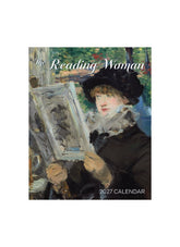 2027 calendar cover featuring an illustration of a woman reading, with 'The Reading Woman' text.