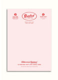 Rosebud Hotel promotional flyer with branding and contact information on a pink background