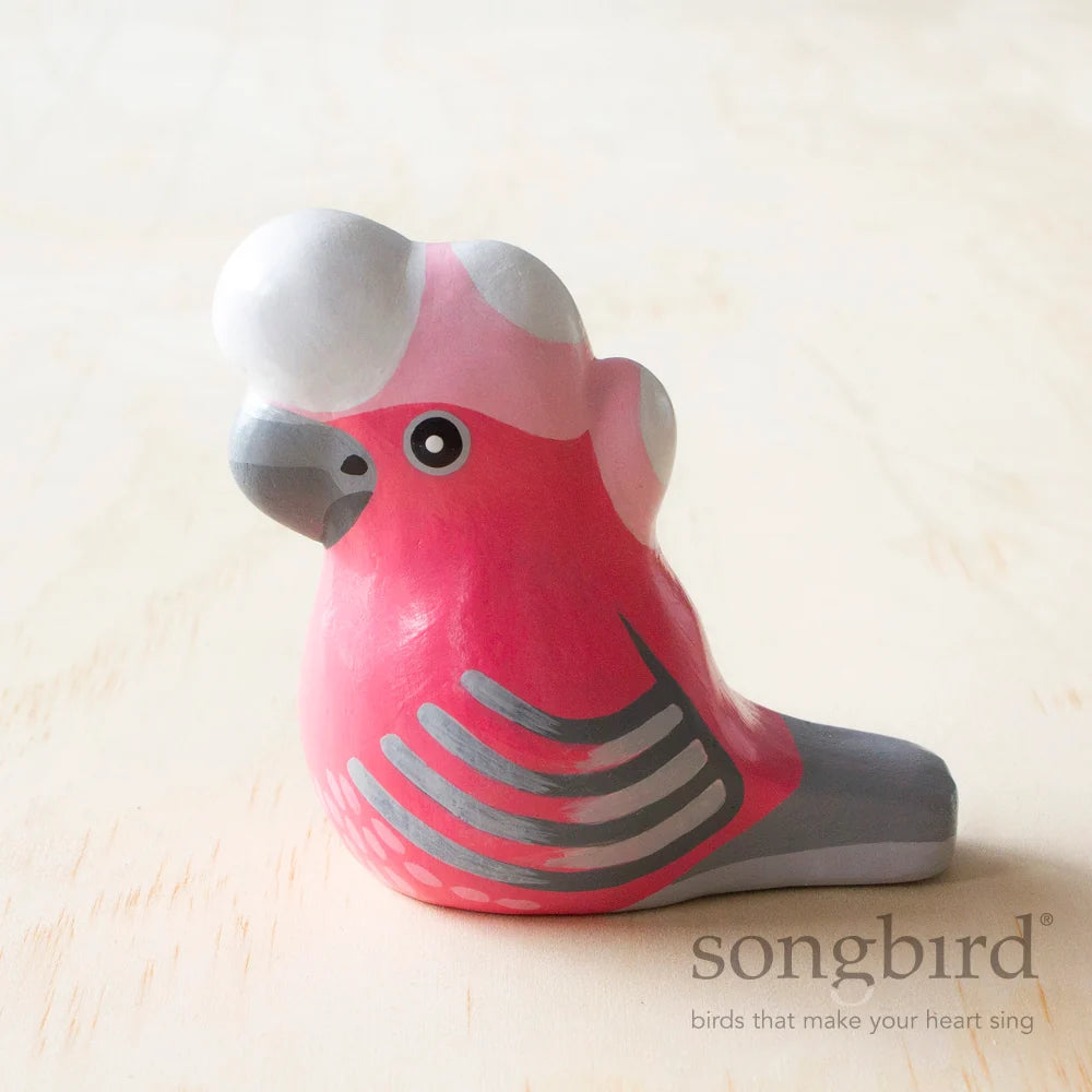 Pin, white and grey bird. Songbird Pink Galah paperweight
