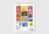 Calendar with colorful abstract designs on a white background