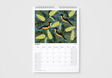 Calendar with bird and floral design on a white background
