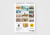 Calendar with illustrations of various scenes on a white background