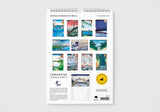 Calendar with Japanese woodblock print designs on a white background