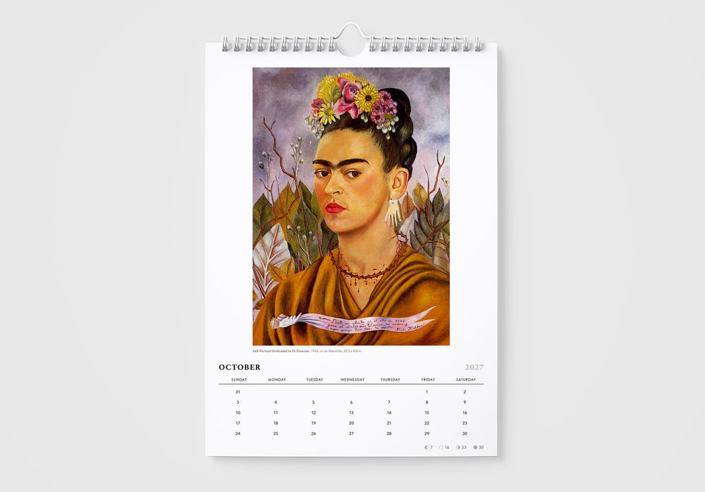 October page of Frida Kahlo calendar with a sel portrait.