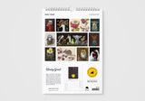 Calendar with various illustrations on a white background