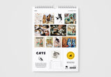 Calendar with cat-themed images on a white background