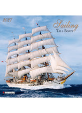 Front cover of a calendar with a sailing boat on the sea.