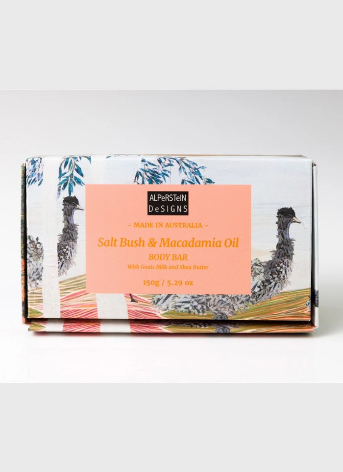 Soap bar packaging with floral design and text on a white background