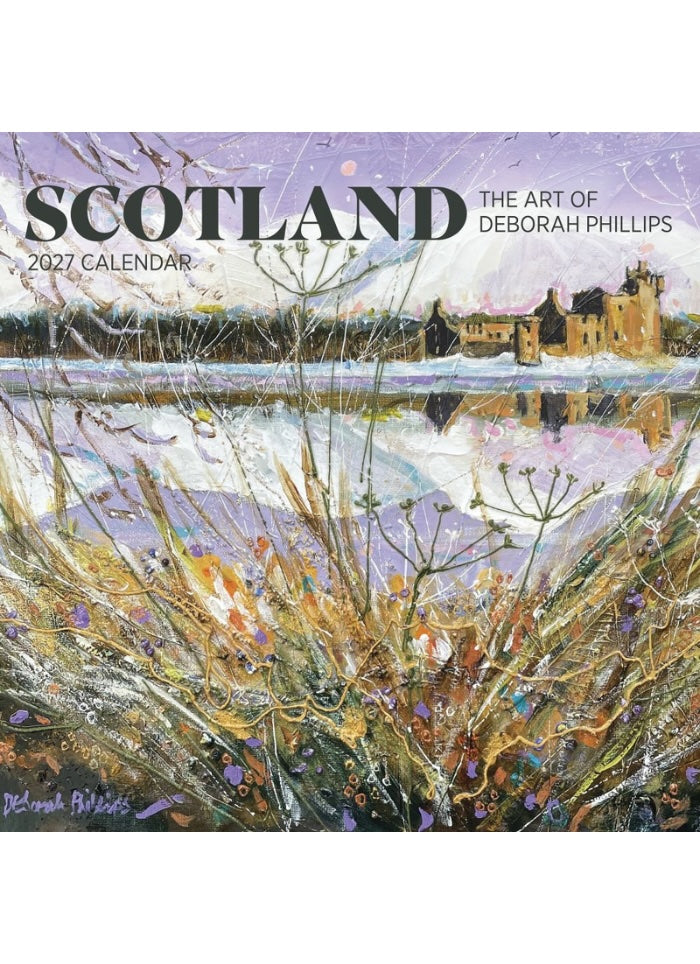 2027 calendar cover featuring artwork of a castle and landscape with 'Scotland' text.