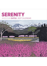 Calendars with a mountain and flower landscape design, featuring the brand 'Serenity' and artist 'Kazuyuki Ohtsu'.