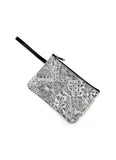 Pouch with black and white geometric pattern on a white background