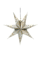 Decorative star-shaped lantern with gold and white pattern on a white background