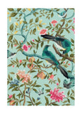 Floral pattern with birds on a light blue background