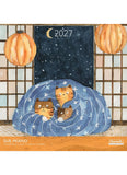 A calendar cover with art by SUe Miano features 3 ginger cats on a blue cushion