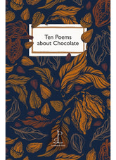 Book cover with chocolate-themed design and text 'Ten Poems about Chocolate' on a blue background.