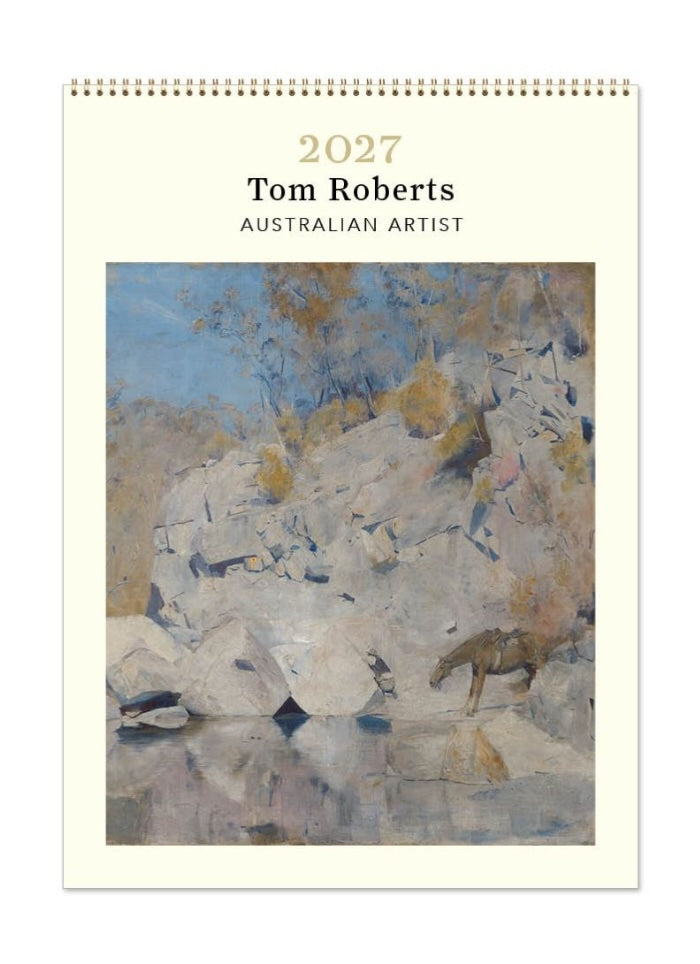 Calendar cover featuring an artwork by Tom Roberts with a landscape and animal illustration.
