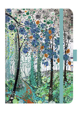 Notebook with a colorful forest design on the cover